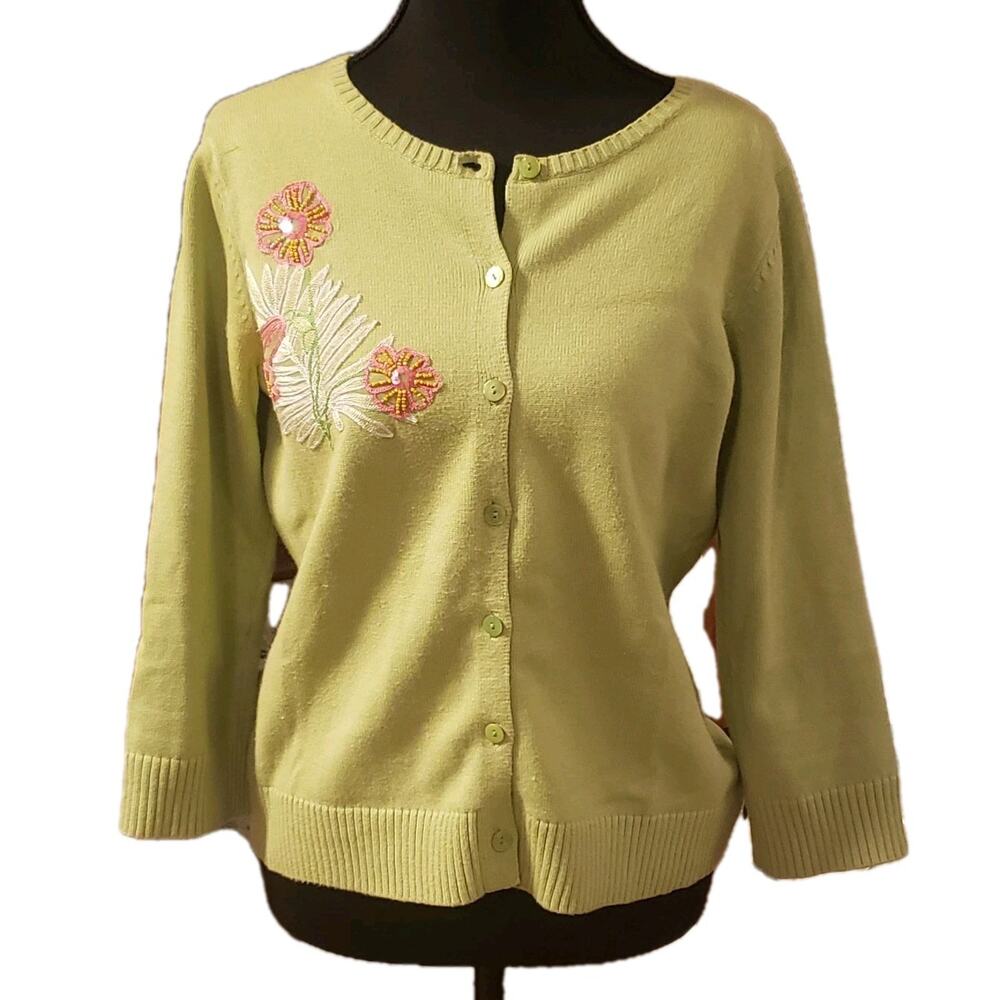 Vintage Susan Bristol Med Cardigan Sweater Hand Embroidered Knit Flamingo Retro
